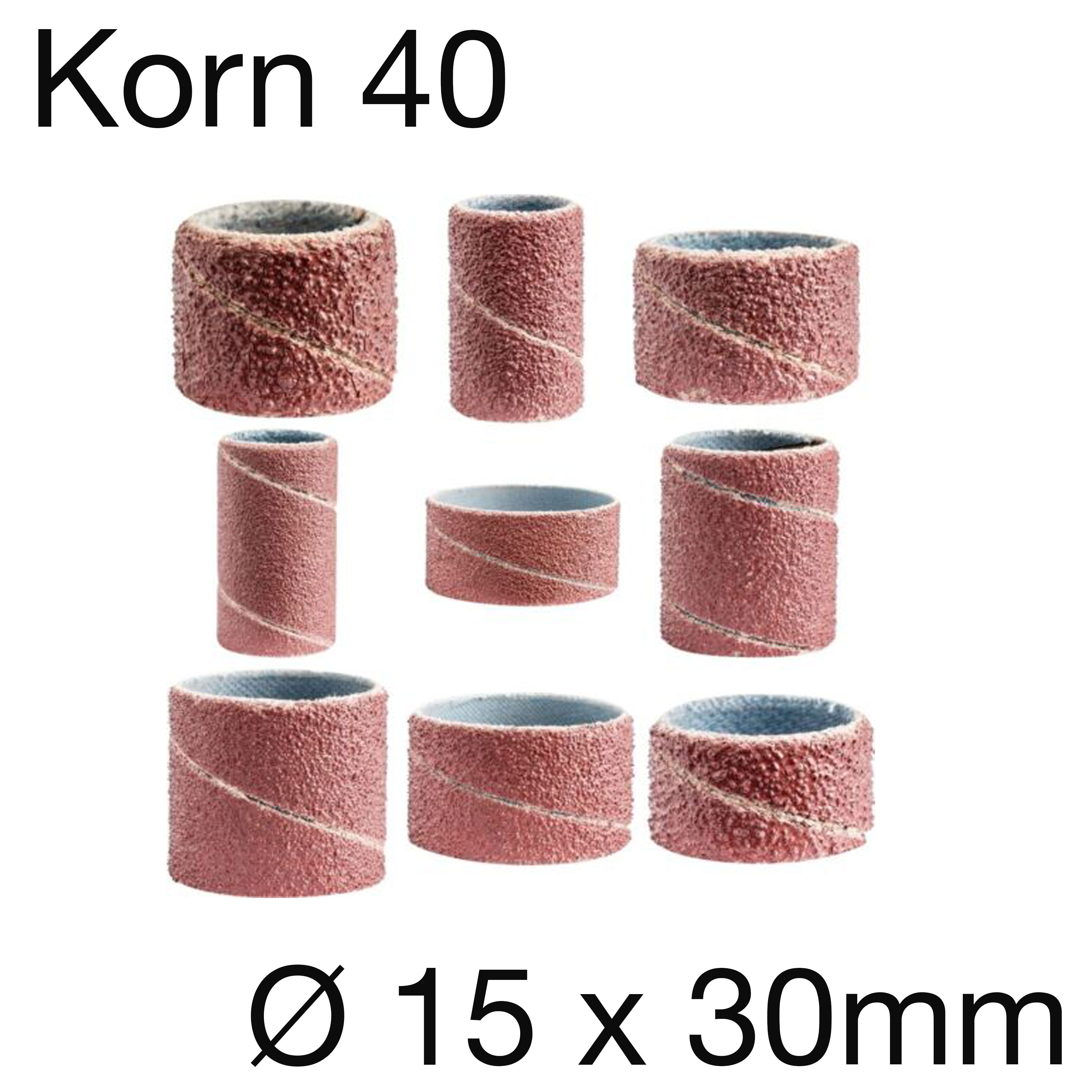 Lukas Schleifhülsen in Korund, 15 x 30mm, Korn 40, Pack mit 50 Stk Lukas Schleifhülsen in Korund, 15 x 30mm, Korn 40, Pack mit 50 Stk