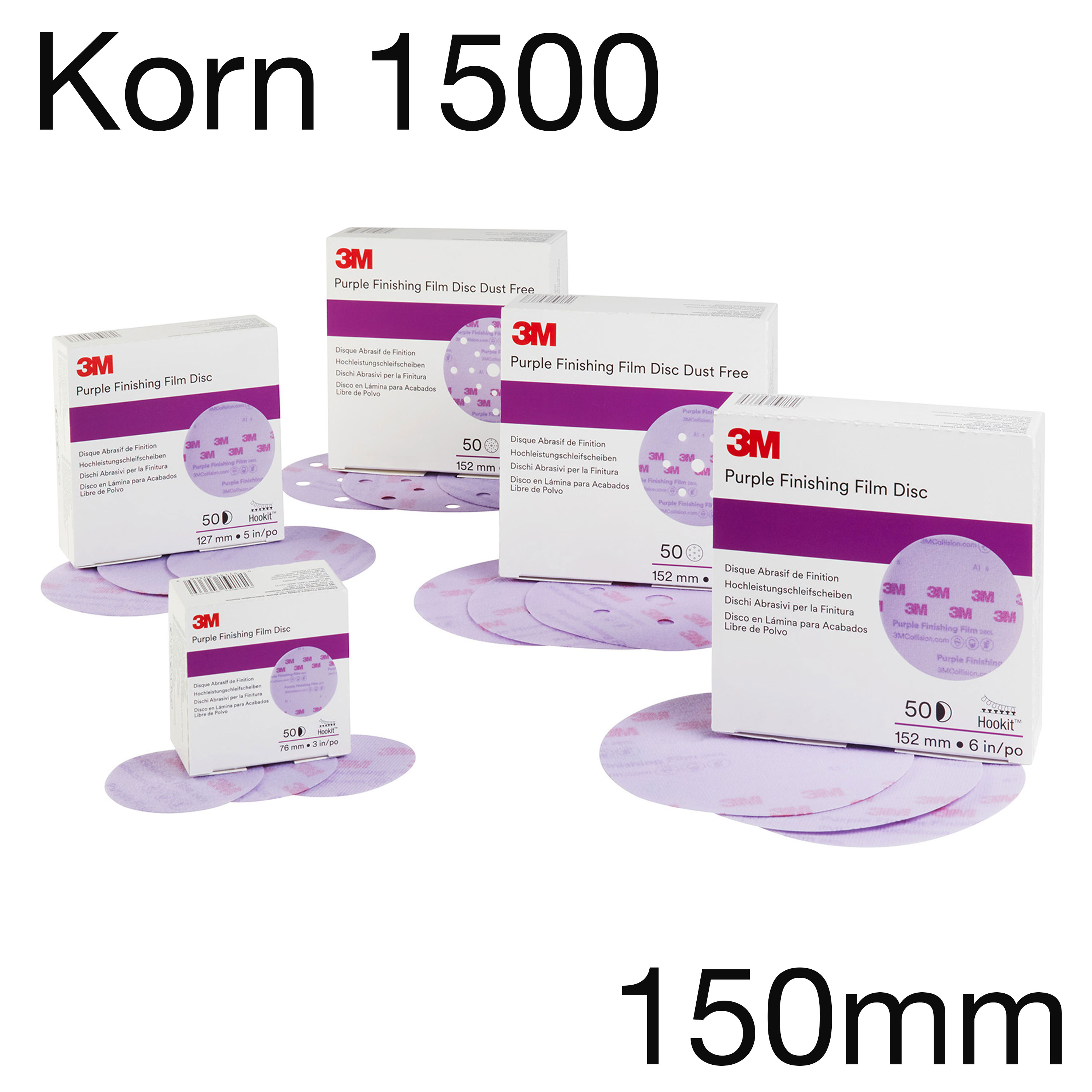 3M 260L 51053 Hookit Filmscheibe, 15-Loch, Korn 1500, 150mm, Pack mit 50 Stk 3M 260L 51053 Hookit Filmscheibe, 15-Loch, Korn 1500, 150mm, Pack mit 50 Stk