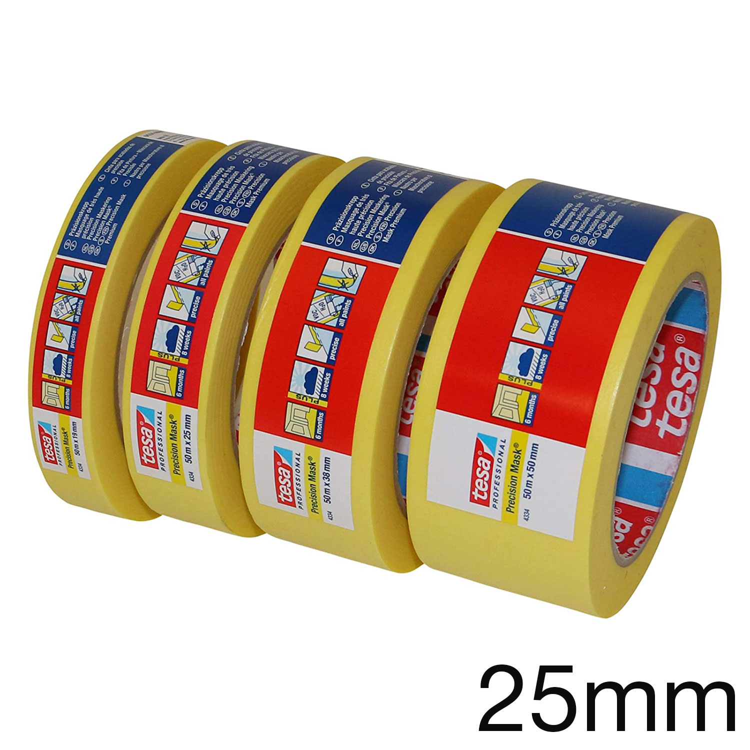 tesa 4334 Präzisionskrepp, gelb, 25mm x 50m