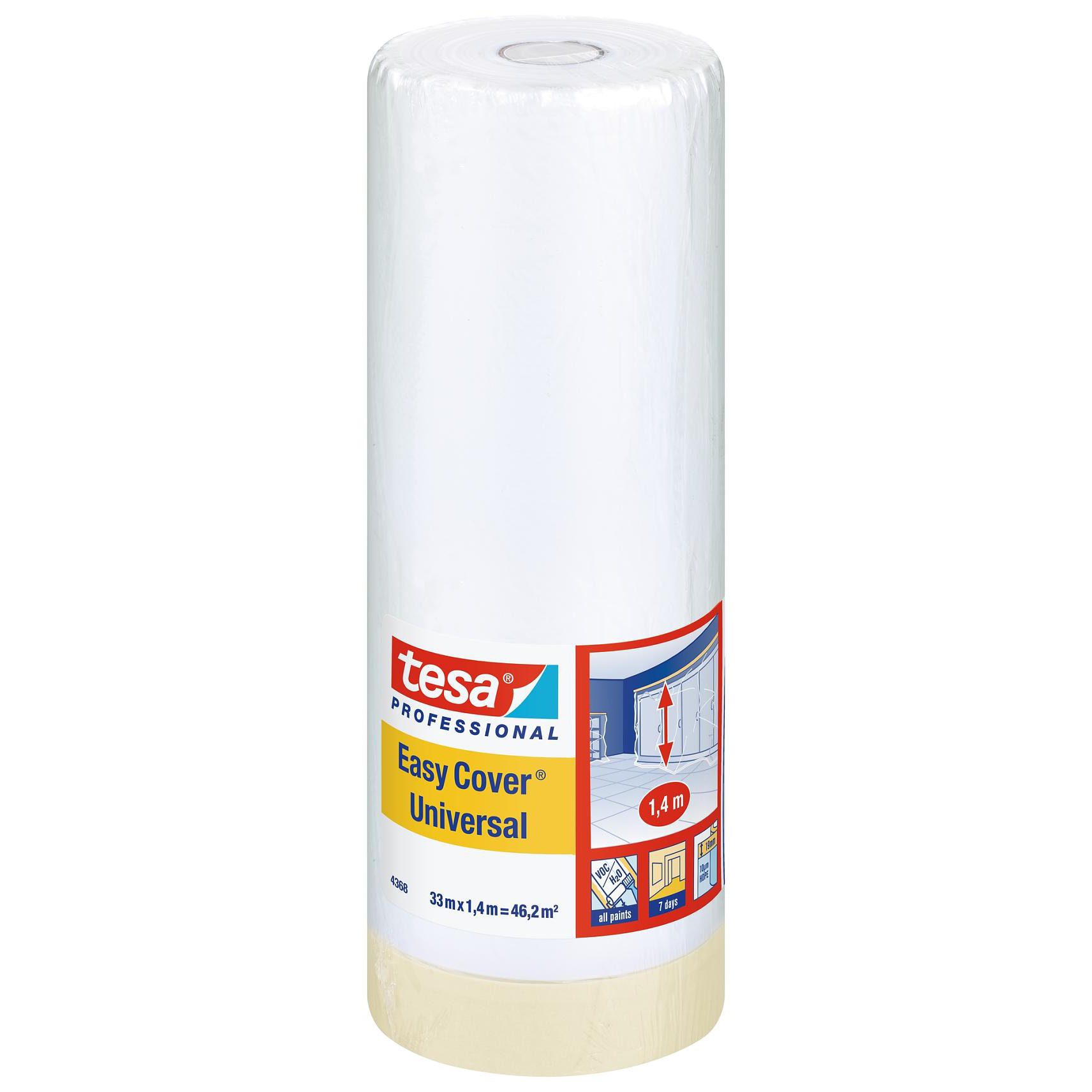 tesa Easy Cover 4368 Premium Malerkrepp mit Abdeckfolie, 1.4 x 33m tesa Easy Cover 4368 Premium Malerkrepp mit Abdeckfolie, 1.4 x 33m