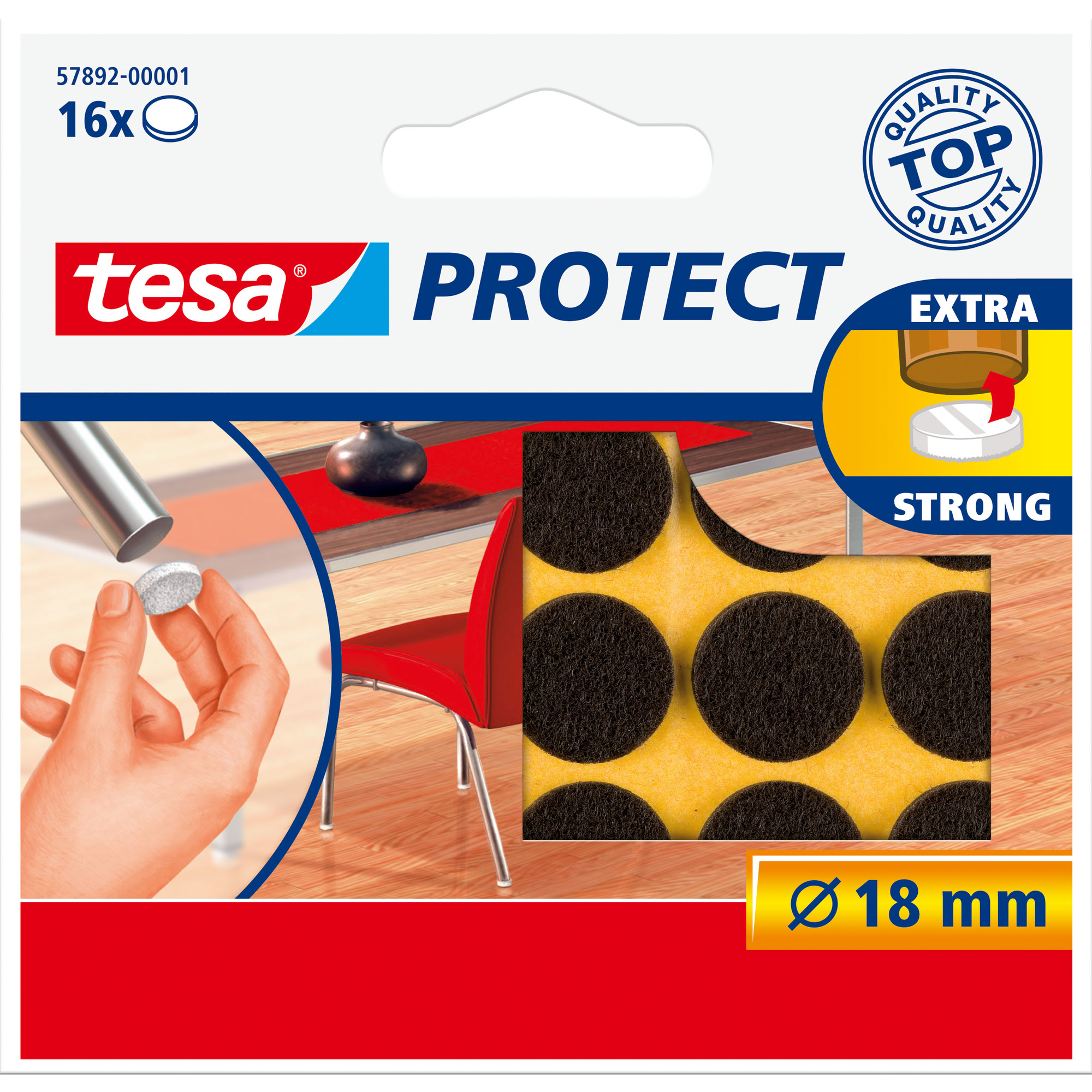 tesa Filzgleiter selbstklebend, dunkelbraun, 18 x 3mm, Blister mit 16 Stk