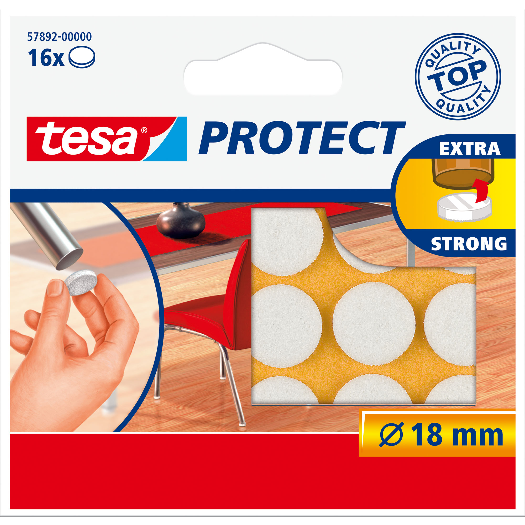 tesa Filzgleiter selbstklebend, weiss, 18 x 3mm, Blister mit 16 Stk