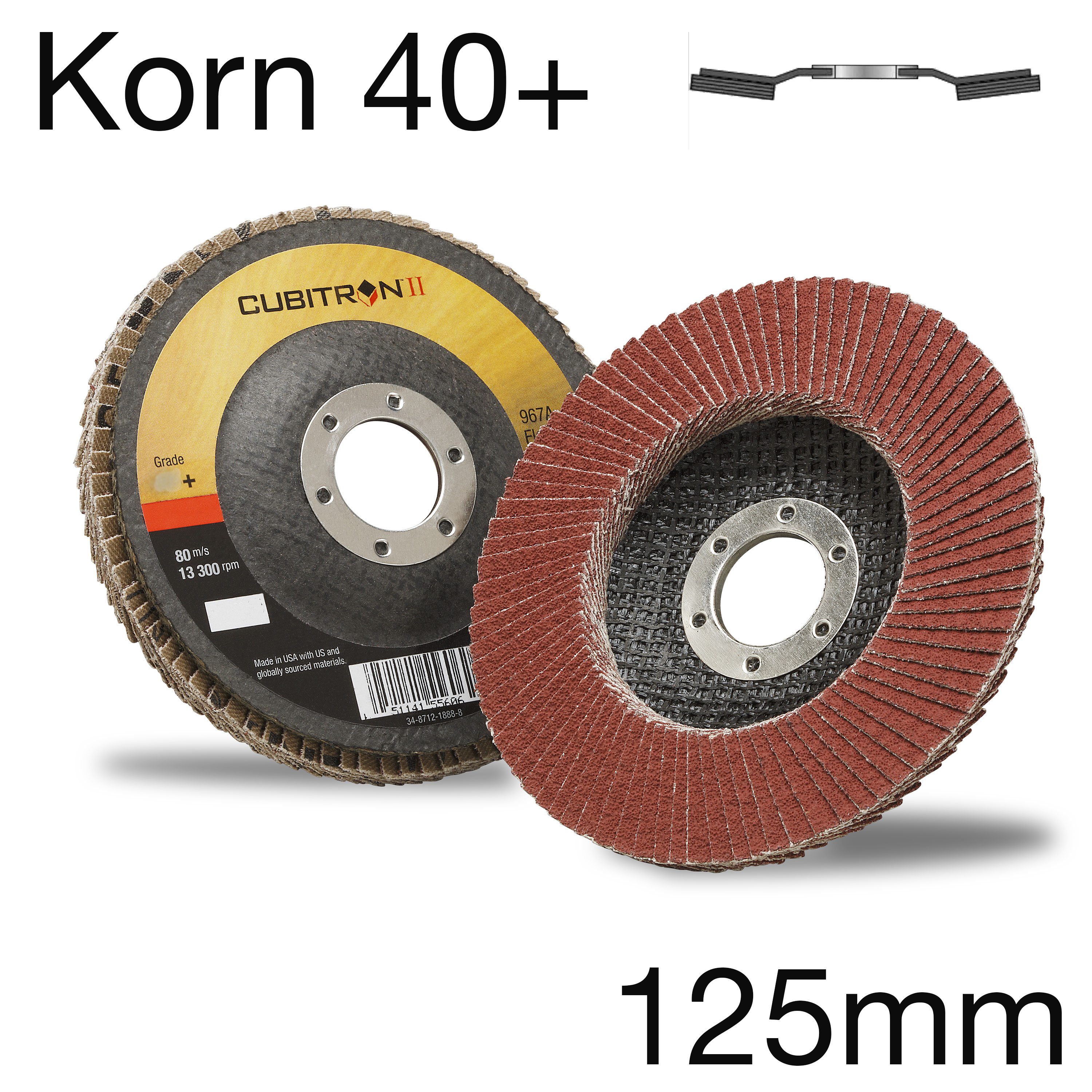 3M 967A 65054 Cubitron II Lamellenscheiben, gekröpft, Korn 40+, 125 x 22mm, Pack mit 10 Stk 3M 967A 65054 Cubitron II Lamellenscheiben, gekröpft, Korn 40+, 125 x 22mm, Pack mit 10 Stk