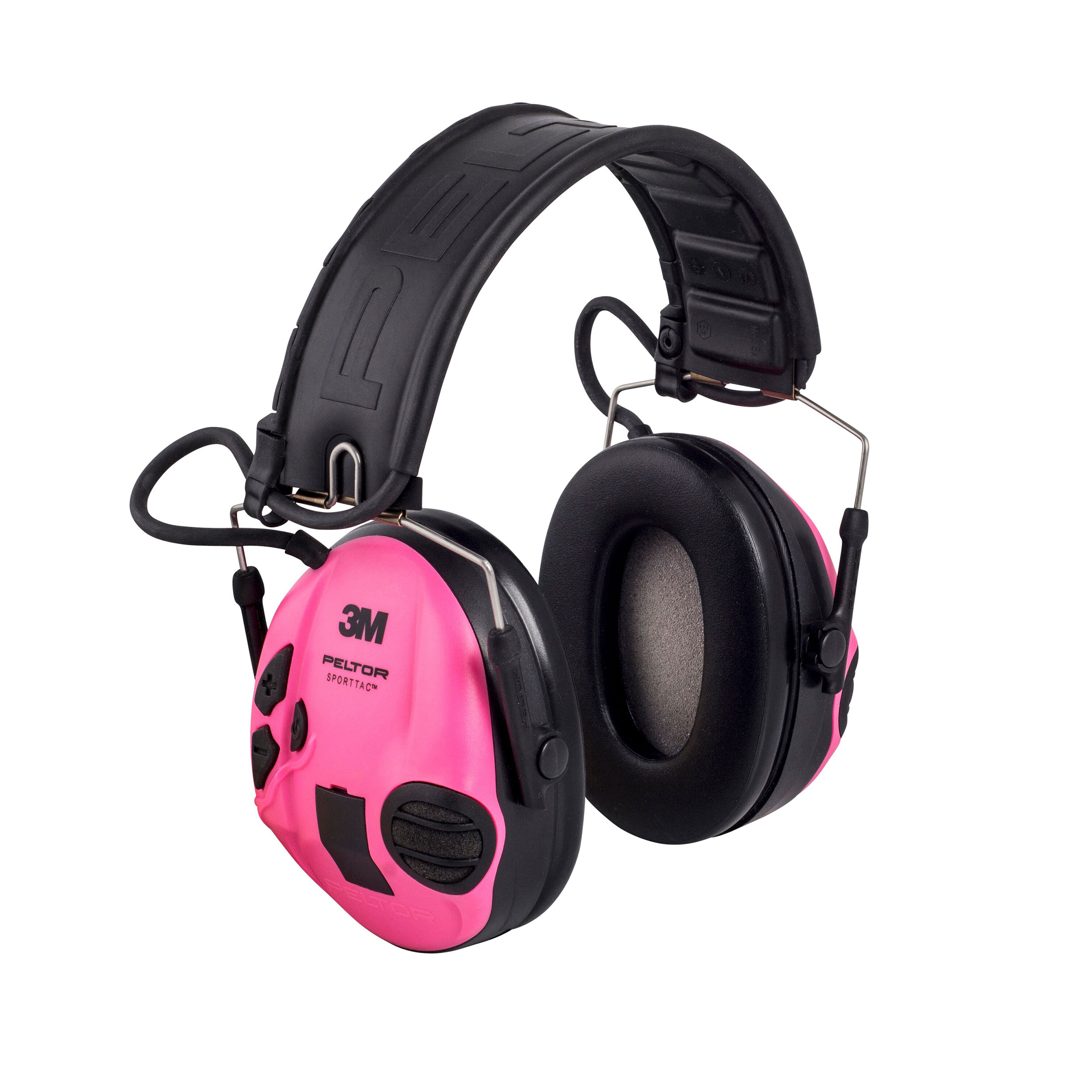 3M PELTOR SportTac Hunting, aktiver Kapselgehörschutz mit klappbarem Kopfbügel, MT16H210F-478-RE, 2 Paar Wechselschalen pink + dunkelgrün