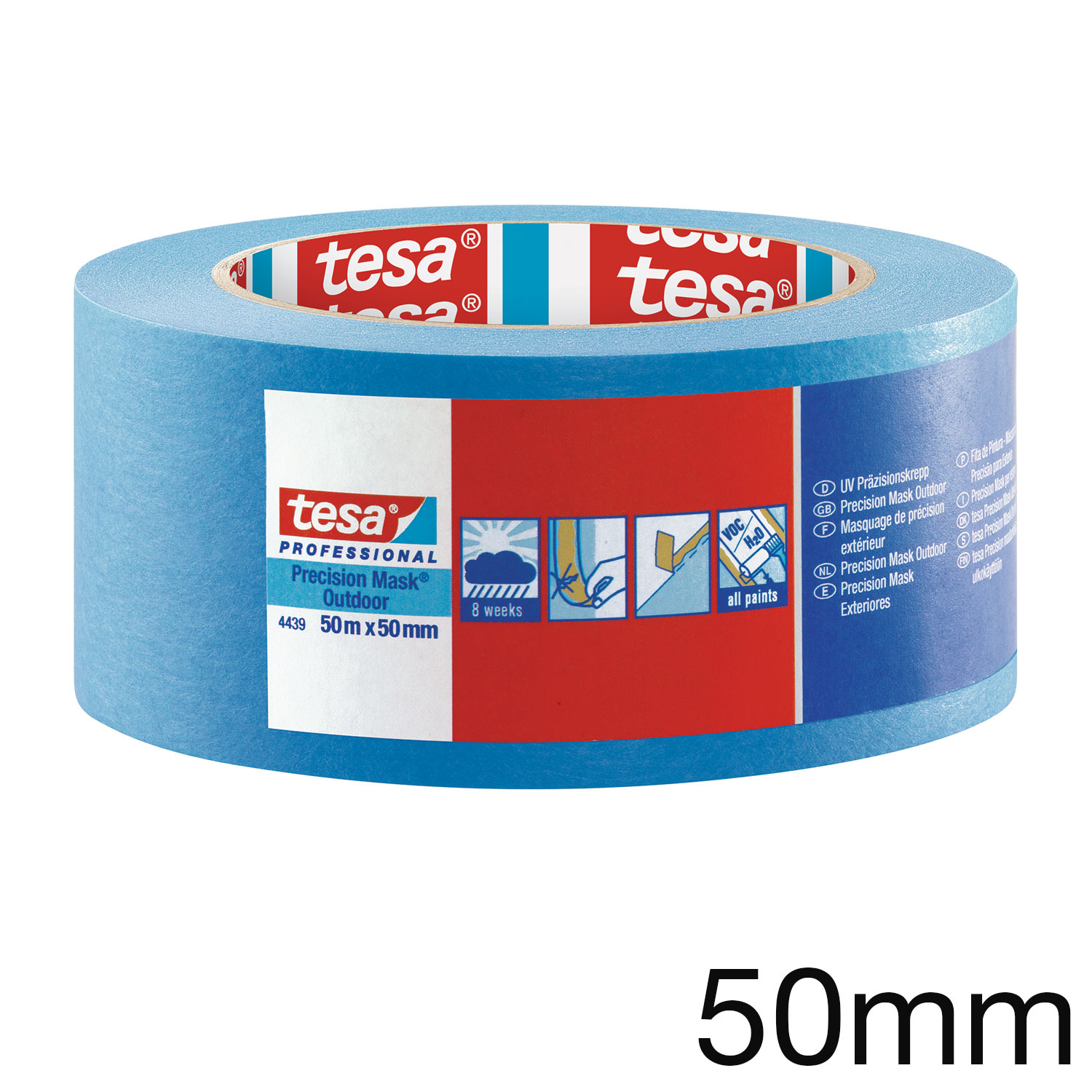 tesa 4439 Präzisionskrepp Aussen, blau, 50mm x 50m tesa 4439 Präzisionskrepp Aussen, blau, 50mm x 50m