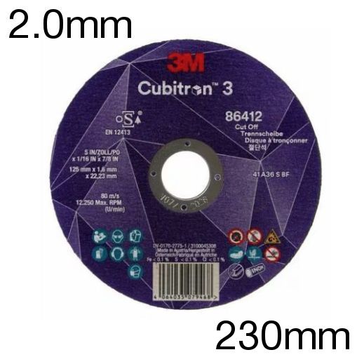 3M 88732 Cubitron 3 Trennscheibe, flach, 230mm x 2.0 x 22mm, Pack mit 25 Stk 3M 88732 Cubitron 3 Trennscheibe, flach, 230mm x 2.0 x 22mm, Pack mit 25 Stk