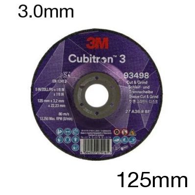 3M 93498 Cubitron 3 Trennscheibe, flach, 125 x 3.0 x 22mm, Pack mit 20 Stk 3M 93498 Cubitron 3 Trennscheibe, flach, 125 x 3.0 x 22mm, Pack mit 20 Stk