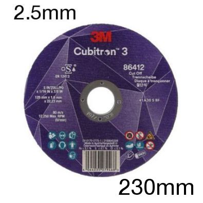 3M Cubitron 3 Trennscheibe, flach, 230mm x 2.5 x 22mm, 87378, Pack mit 25 Stk 3M Cubitron 3 Trennscheibe, flach, 230mm x 2.5 x 22mm, 87378, Pack mit 25 Stk