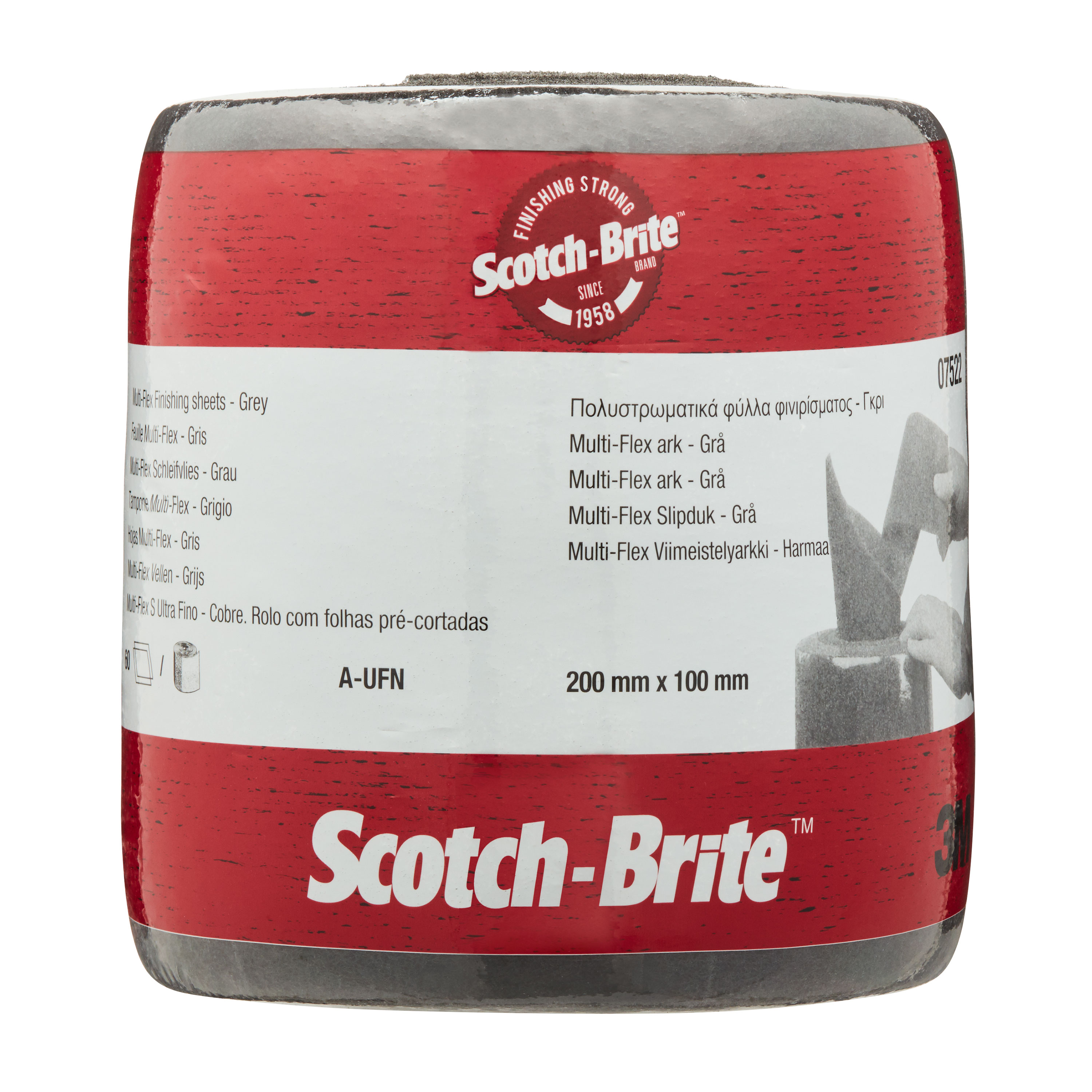 3M 07522 MX-SR Scotch-Brite Rolle dünn, grau, A ultra fine, 200mm x 12m, 60 vorperforierte Pads (200 x 100mm) pro Rolle
