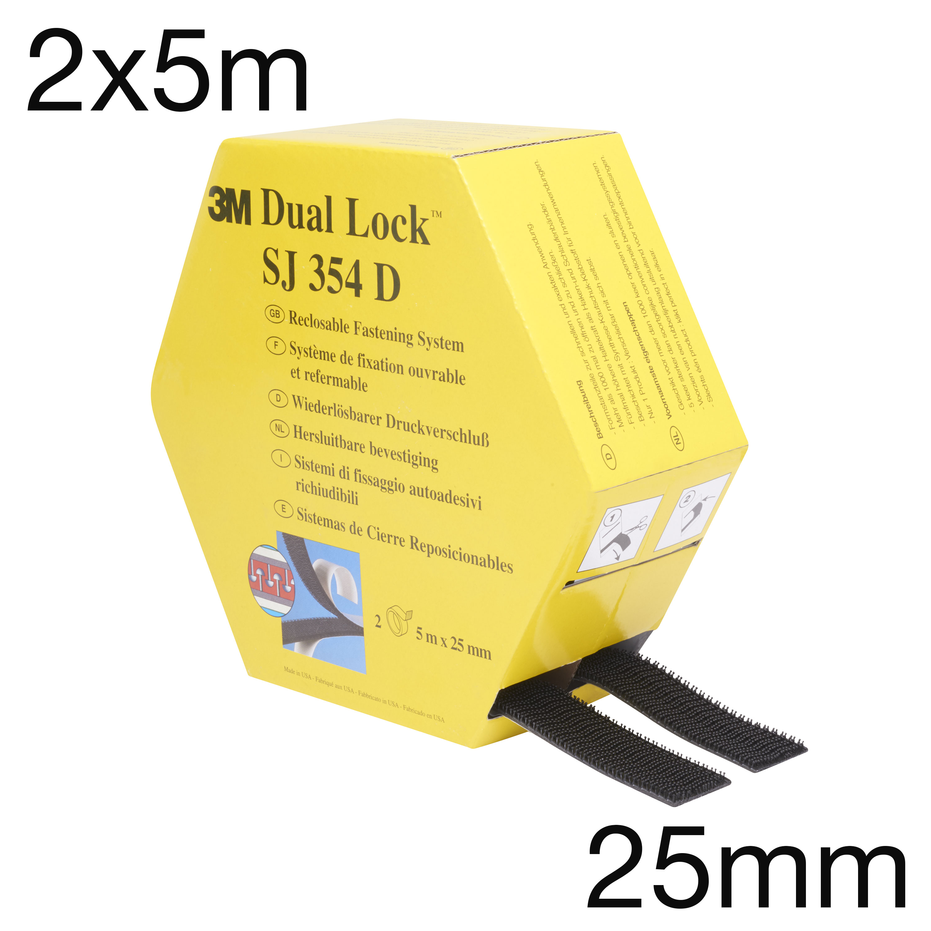 3M SJ-354D Minipack Dual Lock Druckverschluss (SJ-3540), 40 Köpfe/cm2 (hält mit sich selbst), 25mm x 10m (2 x 5m)