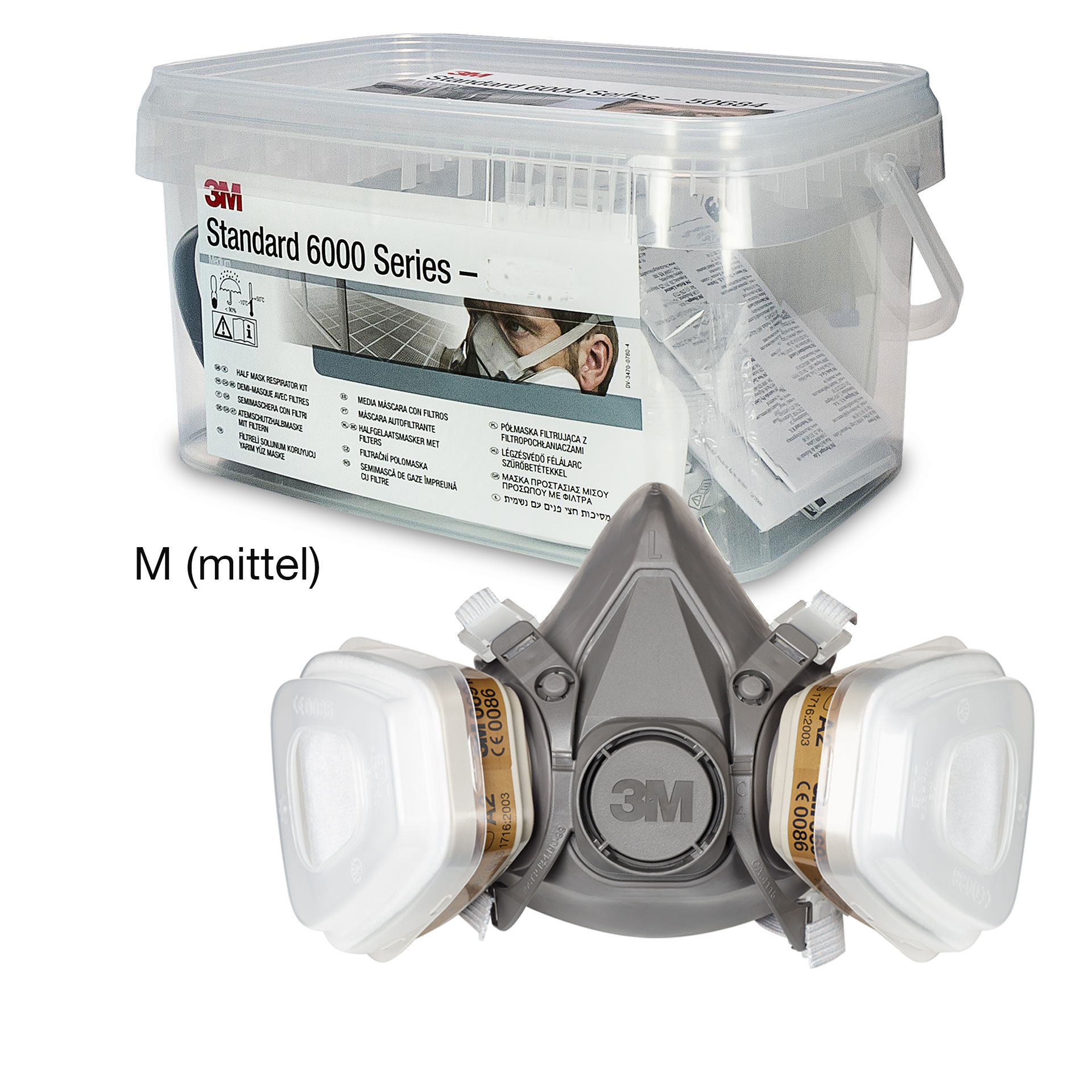 3M 6200Kit Starterkit Atemschutz-Halbmaske, mit Filtern A2P2 R, in Aufbewahrungsbox, Grösse M (mittel)