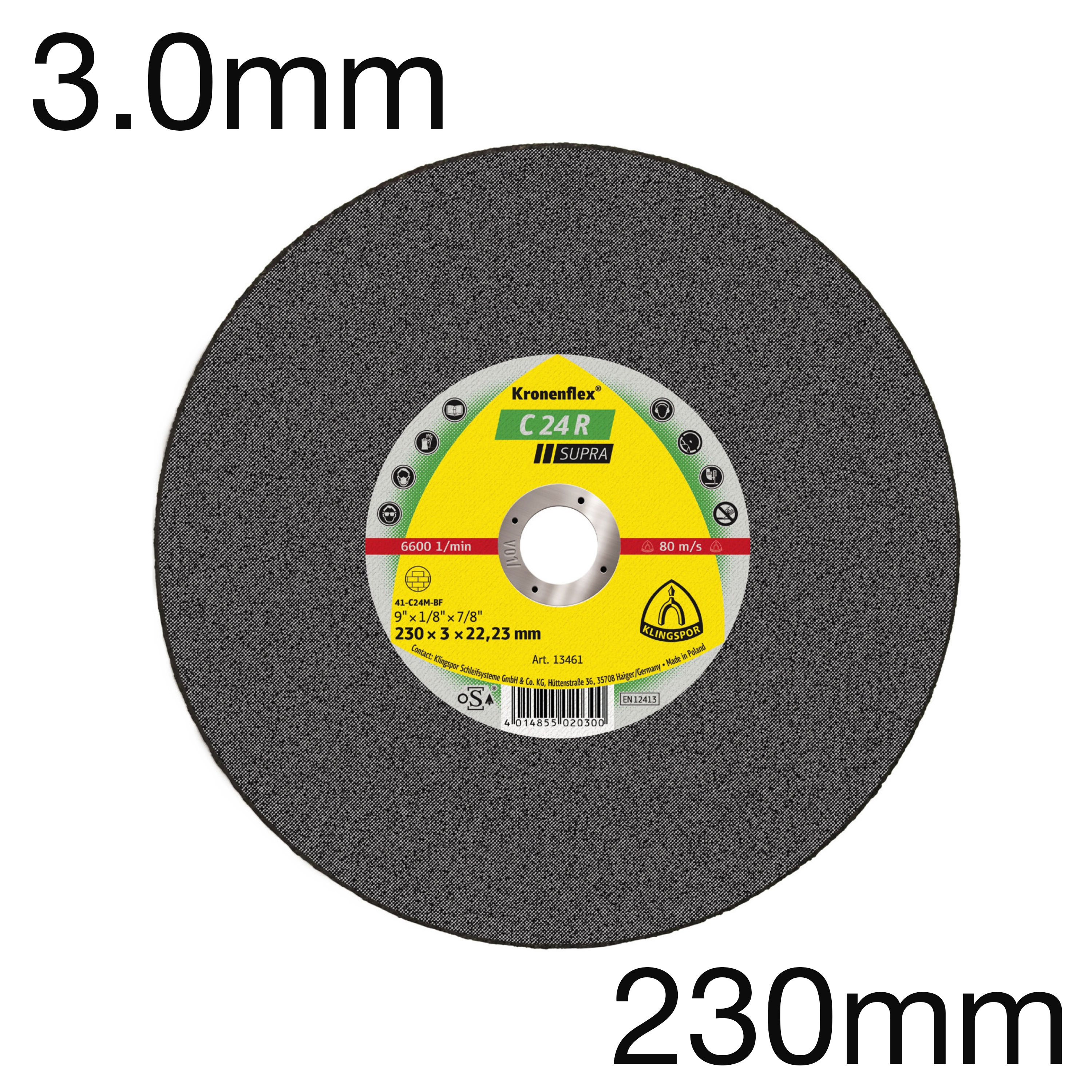 Klingspor Kronenflex Trennscheibe C 24 R Supra, flach, 230 x 3.0 x 22mm, einzeln Klingspor Kronenflex Trennscheibe C 24 R Supra, flach, 230 x 3.0 x 22mm, einzeln