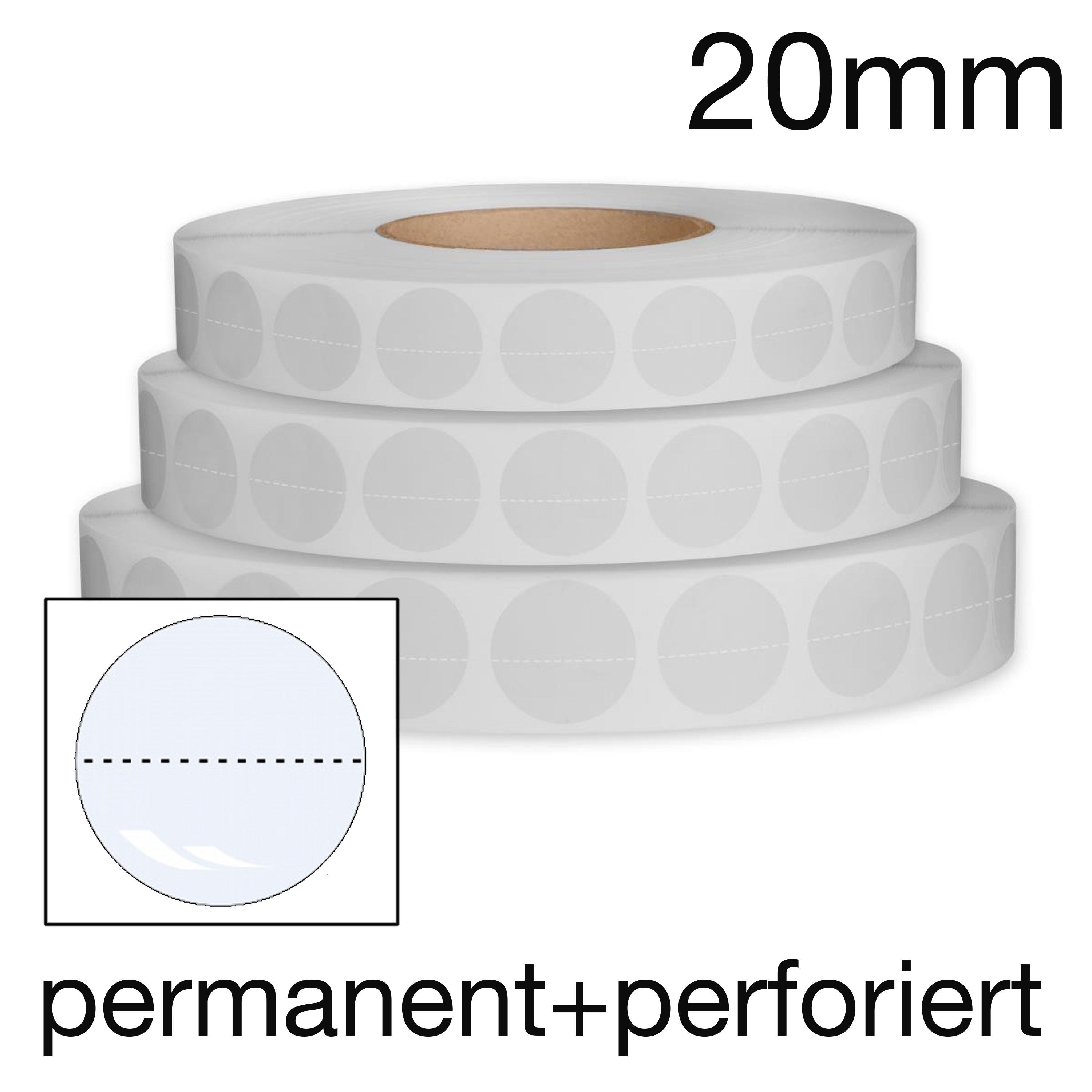 Verschlusspunkte 20mm transparent, permanent, perforiert, Rolle mit 5000 Stk