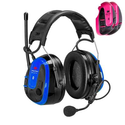 3M PELTOR WS Alert XPI aktives Headset mit MultiPoint-Bluetooth (2-Wege-Kommunikation + Impuls + Radio), Wechselschalen blau + pink, MRX21A4WS6-ACK