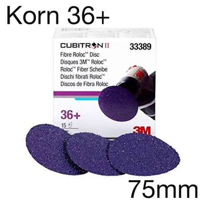 3M 33389 Cubitron II Roloc Fiber Scheibe 786C, violett, Korn 36+, 75mm, Pack mit 15 Stk