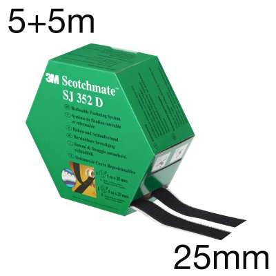 3M SJ-352D Scotchmate Minipack, Haken- und Schlingenband, schwarz, 25mm x 5m + 5m