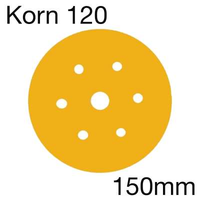 ABVERKAUF -- 3M 255 80357 Hookit Papierschleifscheibe Gold, 7-Loch, Korn 120, 150mm, Pack mit 100 Stk (statt CHF 74.00)